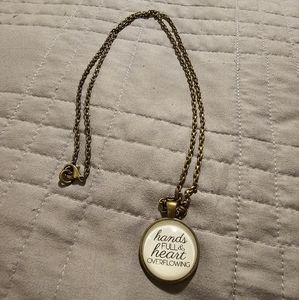 Antique Bronze Inspirational Necklace (Hands Full & Heart Overflowing)